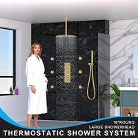HOMEDEC Système de douche de plafond 16 pouces avec effet pluie, vanne de dérivation 3 voies, jets corporels à 2 fonctions, finition or brossé