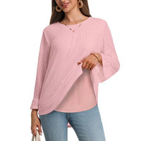 OEM ODM Blouses et Chemises pour Femmes, Style Prairie Chic, Col Rond, Double Couche, à Œillets, Coupe Ample, Manches Chauve-Souris, Élégantes et Charmantes, pour Tunique et Hauts