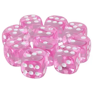 Fabricants de dés en acrylique de couleur rose translucide à 6 faces et coins arrondis de 16mm pour les fêtes de jeux.