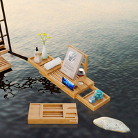 Plateau de baignoire pliable de qualité supérieure, plateau de salle de bain extensible en bois avec livre design étanche et support pour téléphone avec poignée