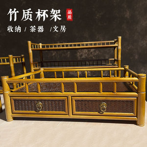 Bamboo <b>Teacup</b> Rack Double Layer Storage Desk Organizer Classical Chinese Style Tea Set Display Stand - Product Image 1
