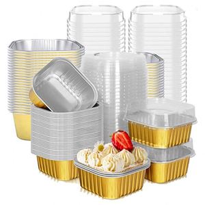 300ml/200ml <b>Takeaway</b> Food <b>Container</b> Square Dessert Bowls Lid PP Aluminum Microwavable Food Grade Disposable Pastry Pudding Cup - Product Image 1