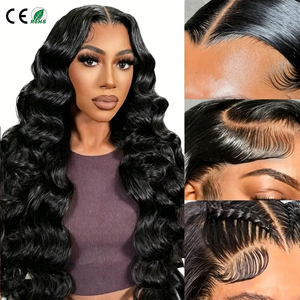 Pelucas Brasileñas al por Mayor sin Pegamento, Encaje Completo, Encaje Francés Transparente, Pre-arrancadas, Pre-cortadas, Negro Natural, 100% Cabello Virgen Remy 180% - Product Image 1
