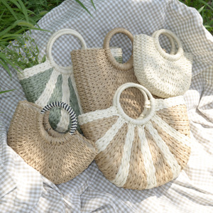 Chất lượng cao xách tay nửa mặt trăng của phụ nữ giấy dây Tote Túi Lady Vòng xô dệt rơm túi xách cho mua sắm du lịch mùa Hè - Product Image 2