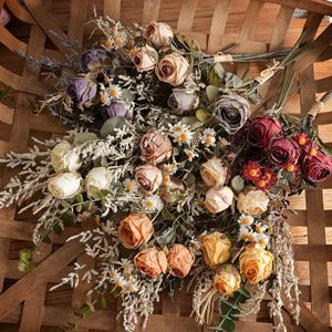 Bouquet de roses brûlées séchées CallaFloral, fleurs artificielles, décoration de mariage, style INS, plantes vertes - Product Image 1