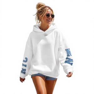 Sweat-shirt imprimé décontracté en coton surdimensionné pour femme, personnalisé OEM, à manches longues avec poches et capuche - Product Image 2