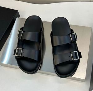 Sandalias de Lujo de Marca Premium con Doble Botón, Diseño Bocken, Suela Negra Brillante y Tacón Plano, Sandalias de Una Sola Tira para el Verano - Product Image 2