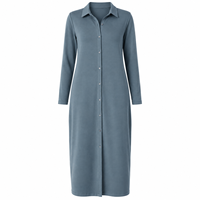 Robe chemise midi à manches longues, boutonnée sur le devant, col classique, robe décontractée, tricot uni teint