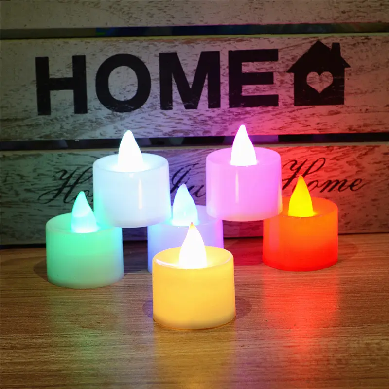 Decoração Home Led Candles com chama movente Colorido Led Tea Light Candles com baterias para a decoração do partido