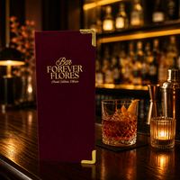 Porte-menu de luxe en velours bordeaux, avec logo personnalisé en feuille d'or gaufrée, couverture rigide, pour hôtel, café, bar à cocktails