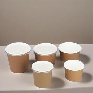 Prix de gros Seau à soupe jetable Seau à bouillie en papier kraft Bol en papier avec couvercle en stock Gobelet en papier - Product Image 1