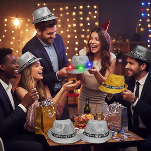 Chapeau Fedora <span class=keywords><strong>Jazz</strong></span> à Paillettes LED Personnalisables Néon-Glo, Idéal pour Thanksgiving, Ramadan, Nouvel An, Événements, Mariages, Concerts et Fêtes - Vente Flash - Product Image 3