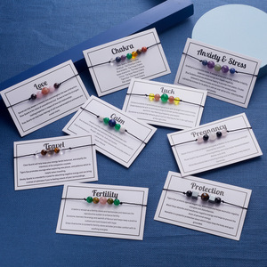 Bracelet <span class=keywords><strong>de</strong></span> méditation simple SC pour femmes, bracelet en pierre naturelle 7 chakras, quartz rose, améthyste, bracelet en cristal perlé avec cartes - Product Image 3