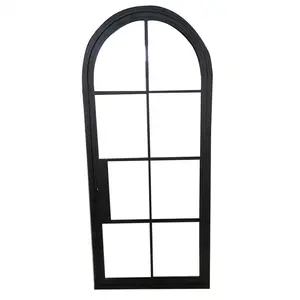 Porte en verre double en fer forgé extérieur en acier arc personnalisé Porte en verre en acier de style français pour les maisons