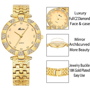 นาฬิ<span class=keywords><strong>ก</strong></span>าข้อมือควอตซ์แบรนด์ Miss Fox 2062 สำหรับผู้หญิง ประดับคริสตัลหรูหรา นาฬิ<span class=keywords><strong>ก</strong></span>าแฟชั่นสำหรับผู้หญิง สายทอง - Product Image 3