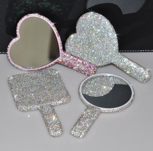 White <b>Square</b> Shaped Bling Rhinestone Handheld <b>Mirror</b> Dazzling Cute Hand <b>Mirrors</b> Makeup <b>Mirror</b> for Bride Wedding Gifts - Product Image 3