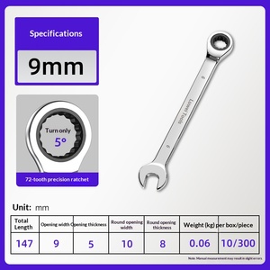 Jeu de clés à cliquet combinées métriques en acier au chrome-vanadium, personnalisables OEM, double extrémité, en acier au carbone, pour réparation automobile - Product Image 3