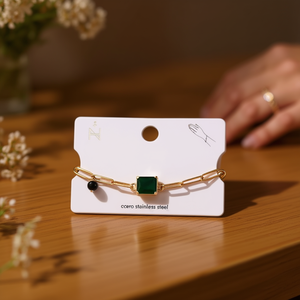 Bracelet à maillons en acier inoxydable plaqué or Angelina, pierre verte taille émeraude, bijoux géométriques tendance pour femmes - Product Image 4