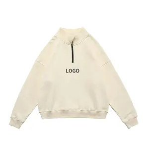 Custom Logo Effen Blanco Turn-Down Kraag Pullover Oversized 1/4 Sweatshirt Met Ritssluiting Voor Heren