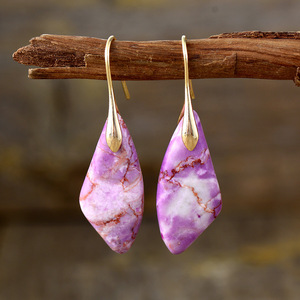 Pendientes colgantes de piedra natural bohemia, forma de lágrima morada, joyería de moda de aleación - Product Image 2