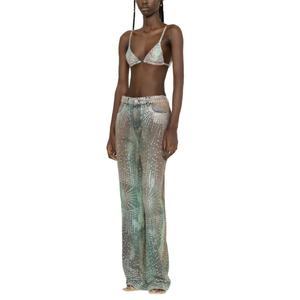 กางเกงยีนส์ทรงตรงผู้หญิงคุณภาพสูงลายมัดย้อม พร้อมตกแต่งคริสตัลลายพรางหลากสี - Product Image 5