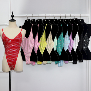 B101 moda seksi kız mayo Bodysuit kristal performans giyim kadın mayo tek parça taklidi Bodysuit gece elbisesi - Product Image 3