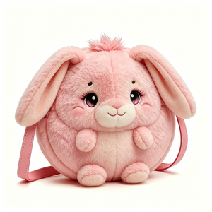 Custom Pink Lop Ear Bunny Plush Crossbody Bag, <b>Cute</b> Round Rabbit Plush Shoulder <b>Purse</b>, Girls Cartoon Rabbit Plush Sling Bag - Product Image 1