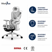 Ergonomischer Netz-Bürodrehstuhl Weiß Verstellbare Kopfstütze Lendenwirbelstütze Wohnzimmer BIFMA CE EN1335 Atmungsaktiver Sitz