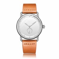 Desain Sederhana Jam Tangan Kuarsa Pria Baja Tahan Karat Klasik dengan Tali Kulit Retro Harga Bagus Logo Yang Disesuaikan