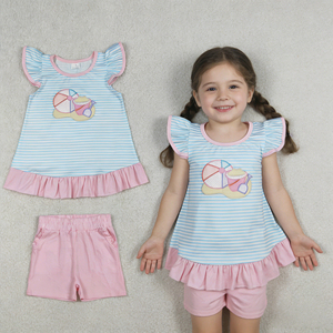 Conjunto de Ropa de 2 Piezas para Bebé Niño, Camiseta y Pantalones Cortos con Estampado de Castillo de Playa y Bordado de Arena, Estilo Casual de Primavera/Otoño, Marca RTS Boutique, Combinación para Hermanos - Product Image 3