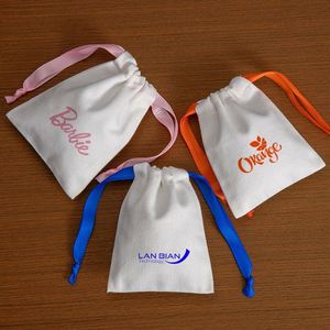 Portable Natural Cotton <b>Drawstring</b> <b>Bag</b> for Skincare Product Custom Logo Printed Cosmetic Gift Perfume Packing Pouch - Product Image 5