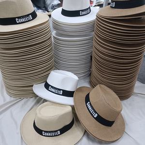 사용자 정의 인쇄 로고 리본 종이 밀짚 파나마 모자 여름 프로모션 선물 저렴한 비치 페도라 태양 모자 인쇄 로고 - Product Image 2