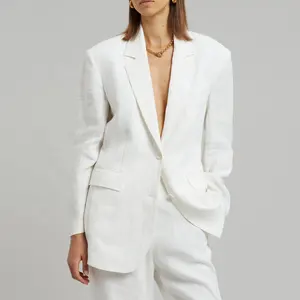 Relaxed Breathable Single Breasted Linen Blazer Ladies Blazers For Women