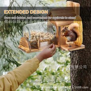 Comedero de madera para ardillas, para montar en la pared, con escalera y tubo de alimentación de vidrio, para uso en jardín. - Product Image 4