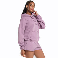 Ensemble de survêtement pour femme en molleton 100% coton, coupe oversize, avec logo personnalisé, comprenant un sweat à capuche et un short de survêtement