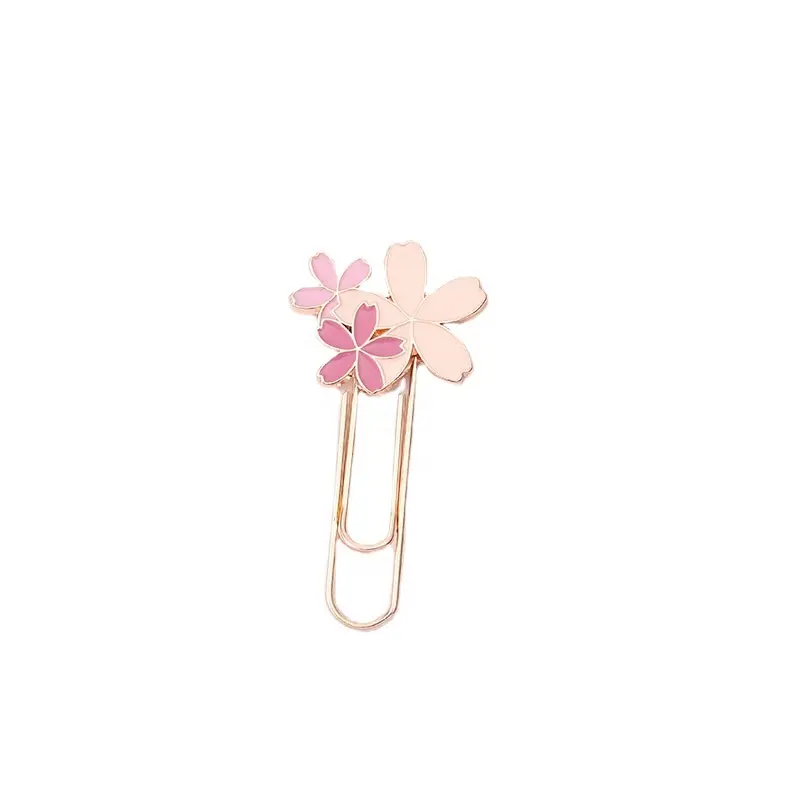 New design bookmark custom cherry blossom paper clip creative metal bookmark for gift