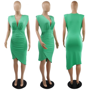 C0702TA11 New Arrival Elegant Deep V Pleated Bodycon Irregular <strong>Tulip</strong> <strong>Dress</strong> Women Fashion - Product Image 5