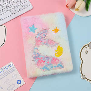 สมุดโน๊ตล็อคขนปุยนางเงือกสีฟ้าและสีชมพูแฟนซี A5พิมพ์สมุดบันทึกโรงเรียนสำหรับเด็กผู้หญิงและนักเรียนเด็กไดอารี่ลับ - Product Image 4