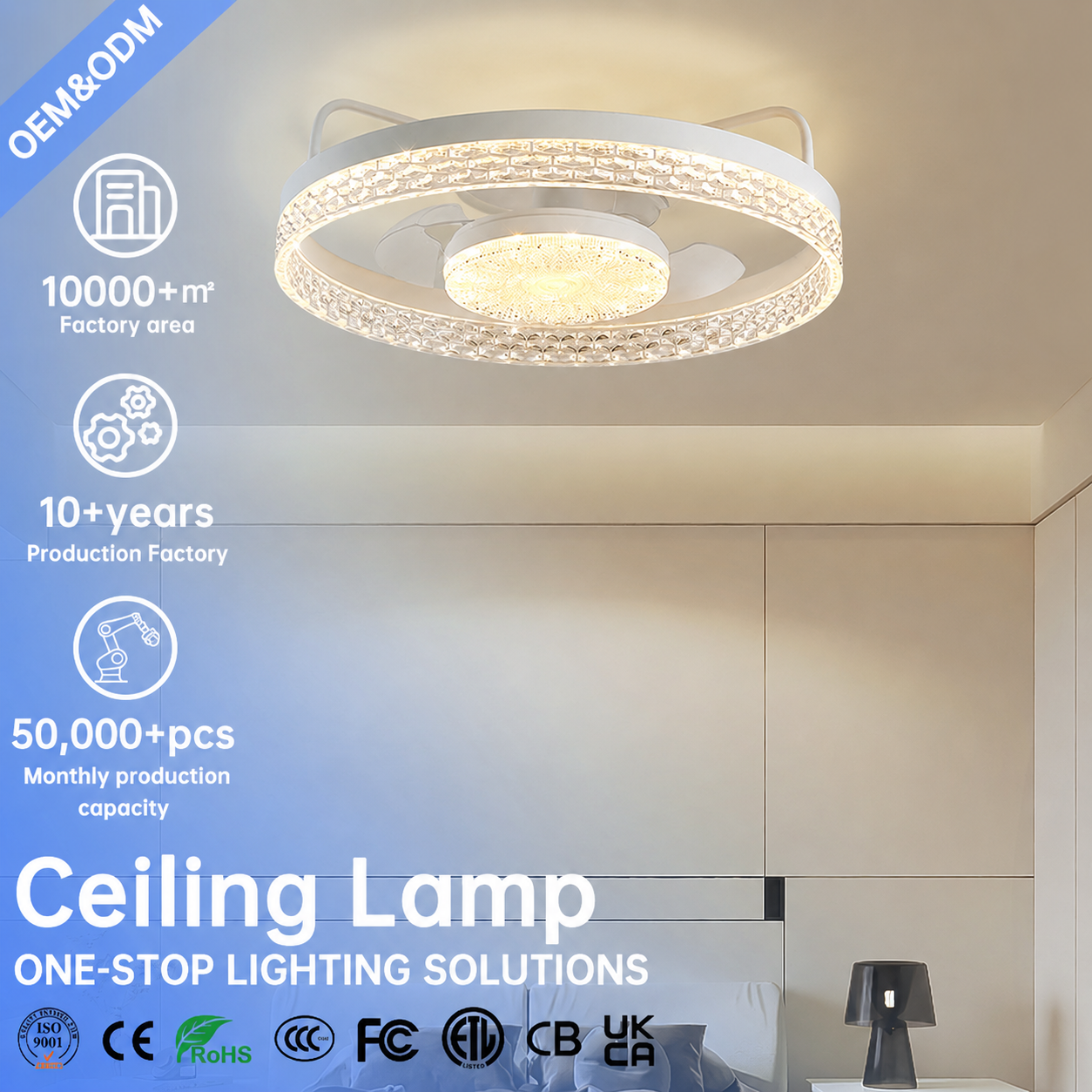 Modern Ceiling Fan with Light Flush Mount LED Ceiling Light Invisible Ceiling Fan Lamp for Bedroom Living Room Smart Remote OEM