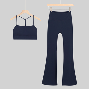 Ensemble de yoga taille haute pour femme, vêtements de sport et d'entraînement, tenue de gym grande taille avec logo frontal, motif uni, vente en gros - Product Image 4