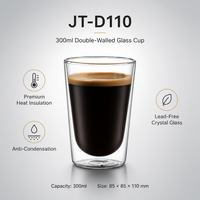 Vente en gros de tasses en verre borosilicate à double paroi, résistantes à la chaleur, design minimaliste moderne, logo/graphisme personnalisable, cadeau d'entreprise