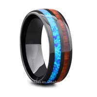 Bijoux pour hommes Bague en céramique noire polie pour hommes Bague en bois véritable Bague en céramique incrustée d'opale concassée pour alliance