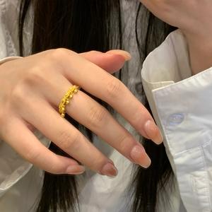 Anillo Bohemio Vintage Exótico con Plata de Ley S925 y Oro de 18K, Flecos Ondulados y Colgante de Cuentas, Colección de Anillos Finos - Product Image 4