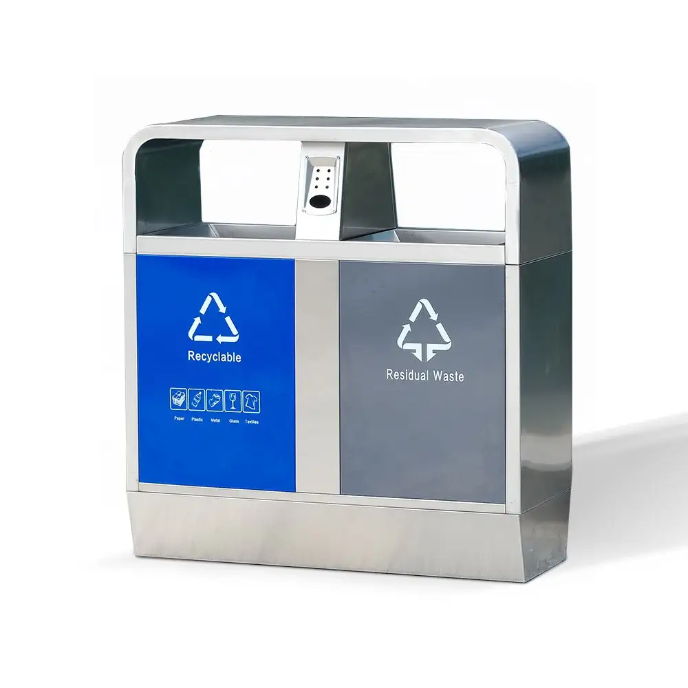 MARTES B2045 Contenedores de basura de metal más populares con ceniceros Contenedor de reciclaje de segregación de residuos grandes para exteriores Cubo de basura púbico