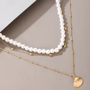2023 NEW INS water Pearl One line clasp Pearl Vintage Chunky Link Chain Bracelet Necklace Jewelry