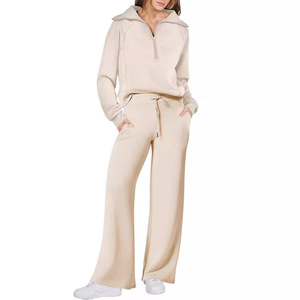 Ensemble décontracté deux pièces pour femme : sweat à capuche zippé et pantalon large, couleur unie, manches longues, tailles S-M-L-XL-XXL, style européen - Product Image 2