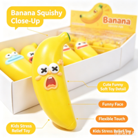 Jouet Squishy Banane avec Visage Amusant, Forme de Fruit, Jouet Anti-Stress et Anti-Anxiété à Presser, Vente en Gros, Boîte de Présentation