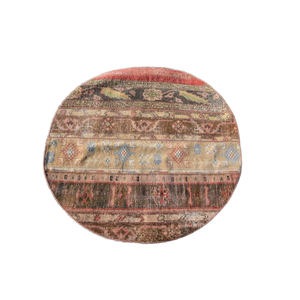 พรมขนสัตว์ตุรกีวินเทจ ขนาด 3.7 x 3.7 ฟุต ขนาดใหญ่ เป็นมิตรกับสิ่งแวดล้อม ขนปานกลาง สีเบจคลาสสิก ลายปะติดแบบวงกลม สำหรับวัยรุ่น - Product Image 1