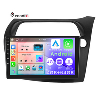 Podofo 4 + 64G 9 pouces Android voiture stéréo sans fil Carplay Android Auto pour Honda Civic 2006-2010 DSP GPS RDS WIFI personnalisation