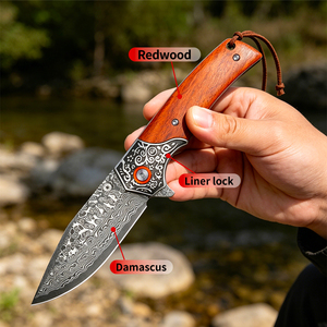 Cuchillo Plegable Táctico <span class=keywords><strong>de</strong></span> Bolsillo con Hoja <span class=keywords><strong>de</strong></span> Damasco <span class=keywords><strong>de</strong></span> Alta Dureza y Mango <span class=keywords><strong>de</strong></span> Madera <span class=keywords><strong>de</strong></span> Sequoia, para Camping, Supervivencia y Uso Diario, con Clip - Product Image 4